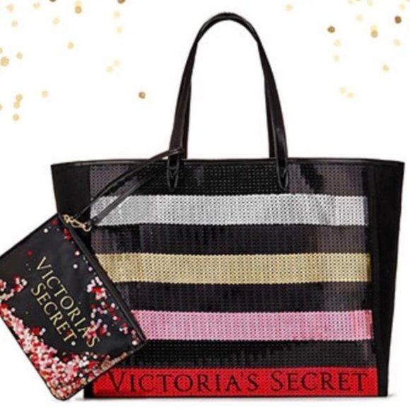 NEW Victorias Secret 2 Piece Large Sequin Tote bag - Picture 1 of 8